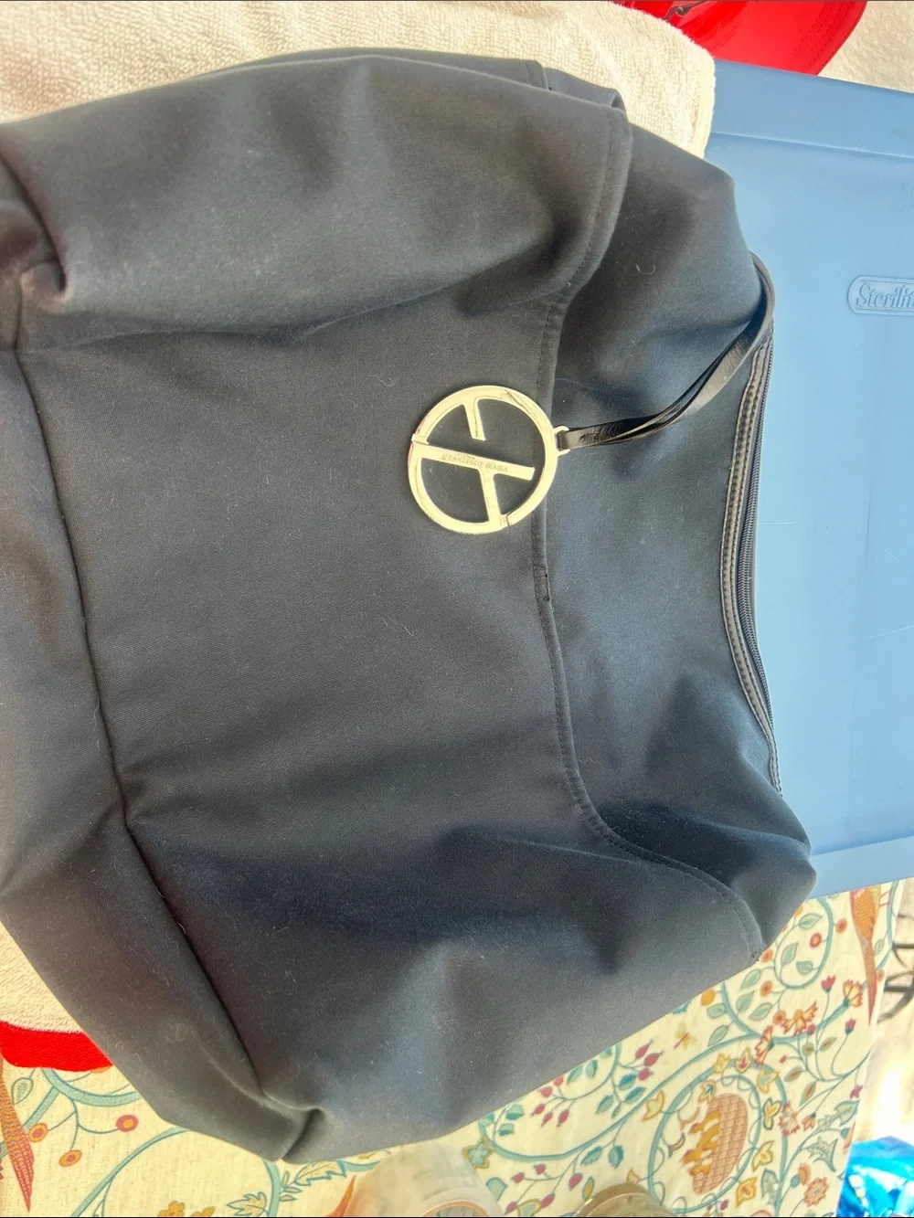 Black Shoulder Travel Bag with Gold Accent